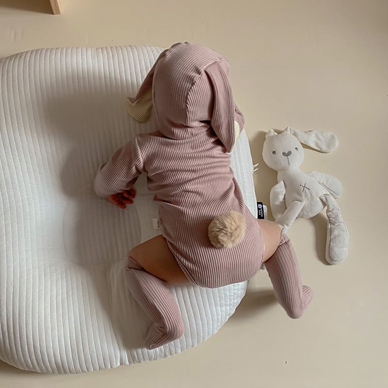 【BABY】ウサギ耳帽子付け純色綿製ロンパースセット2色SK11362