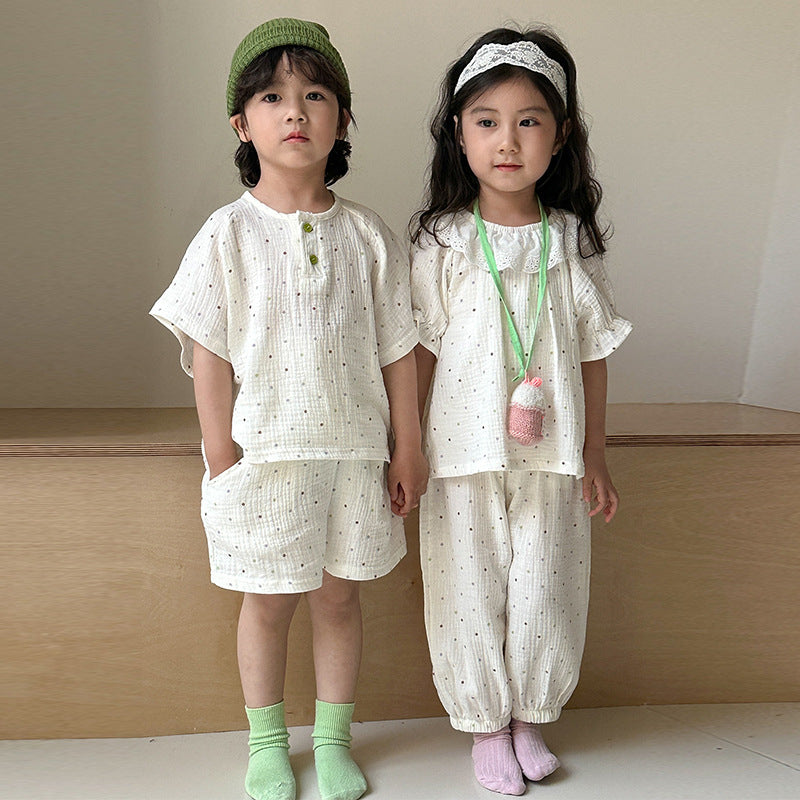 【BABY&KID】夏新作 純綿ガーゼドット柄スーツSK063019
