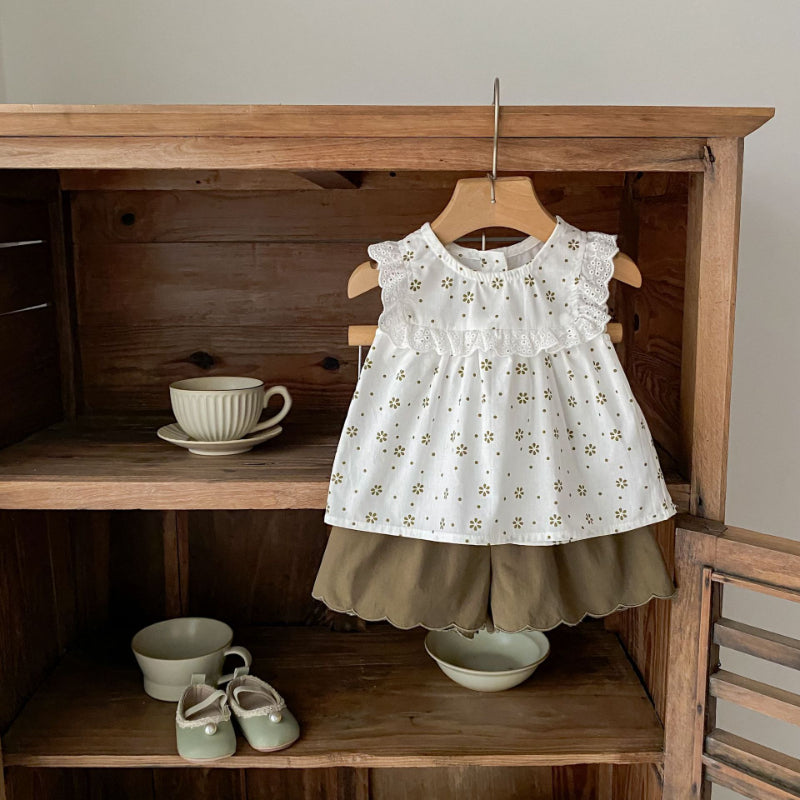 【BABY&KID】夏新作 小花柄トップス&ショートパンツSK081607