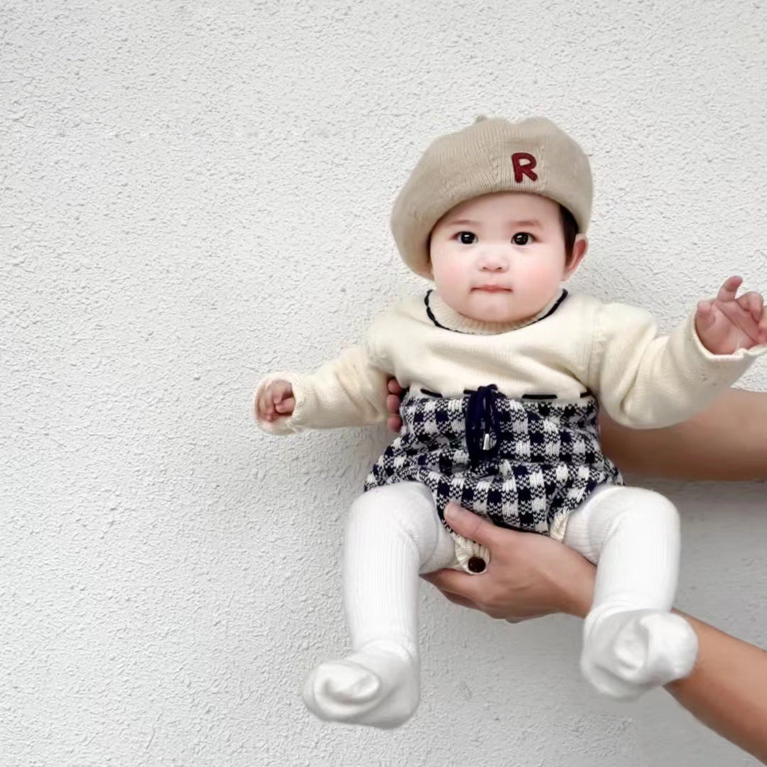 【BABY】チェック柄ニットロンパースSK030602