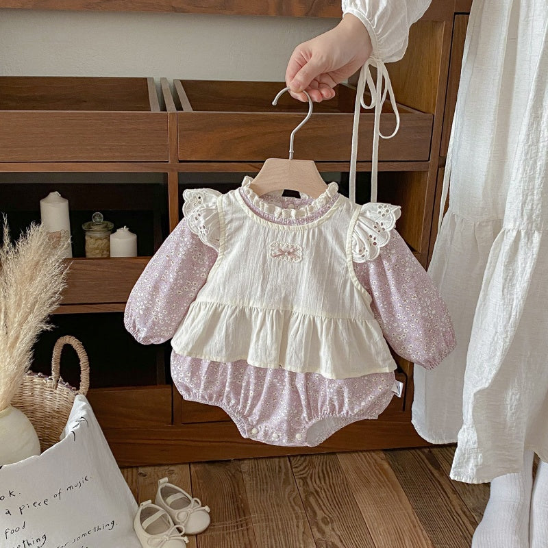 【BABY】フリルベスト&小花柄ロンパース2点セットSK100408