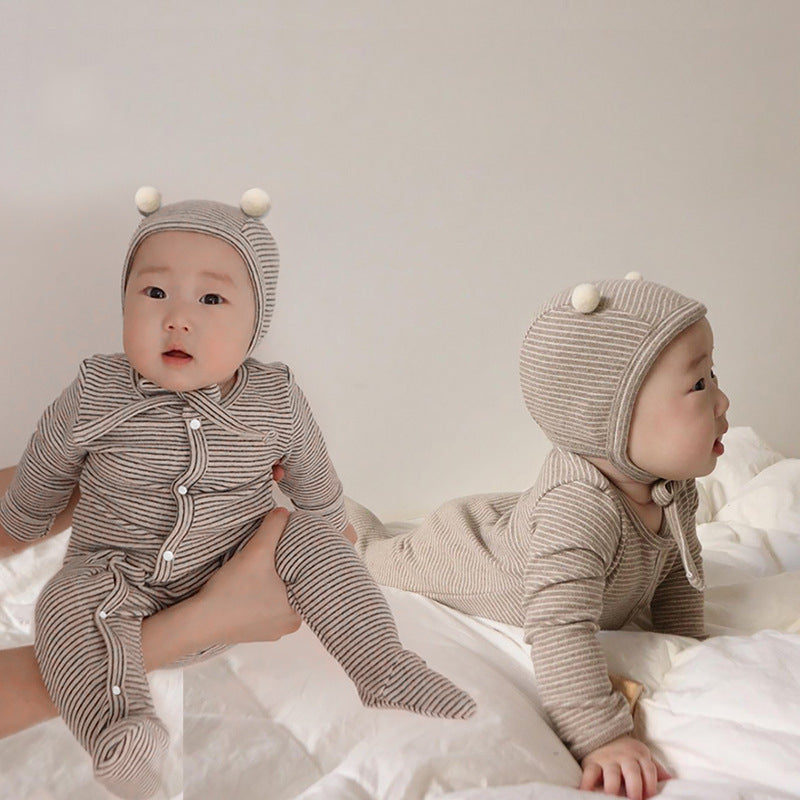 【BABY】ストライプロンパース&帽子SK101907