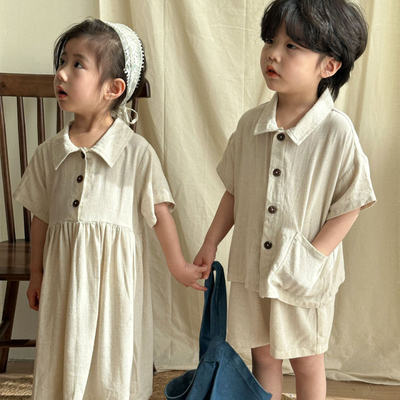 【BABY&KID】夏新作 ナチュラル亜麻セットアップ、ワンピースSK063016