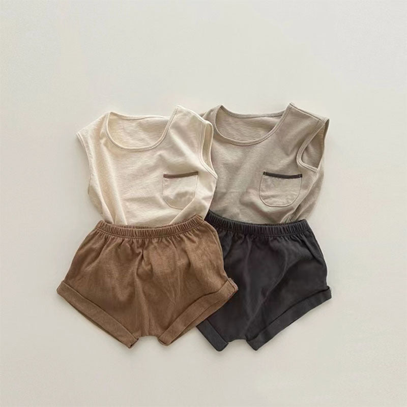 【BABY】夏新作ノーカラークールネックセットアップ 全2色SK062915