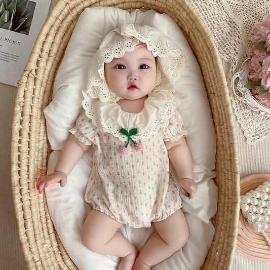 【BABY】夏新作 クルーネック花柄ロンパース&帽子SK091520