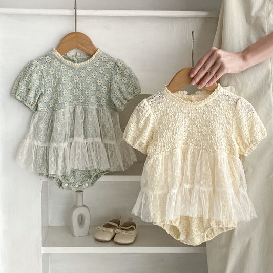 【BABY】夏新作 フラワー刺繡ワンピース風ロンパースSK063104