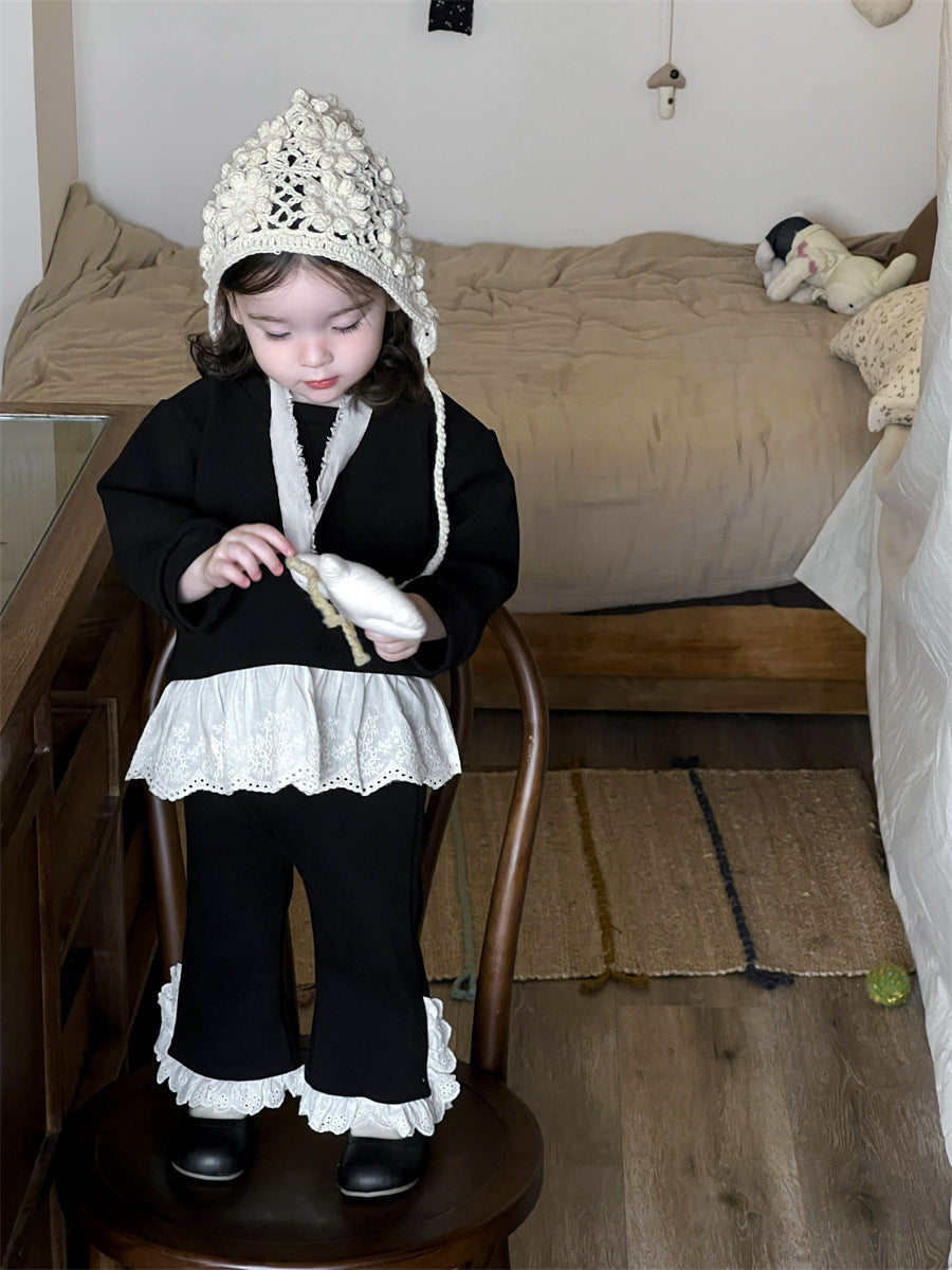 【BABY&KID】レース無地トップス&パンツセットSK012406