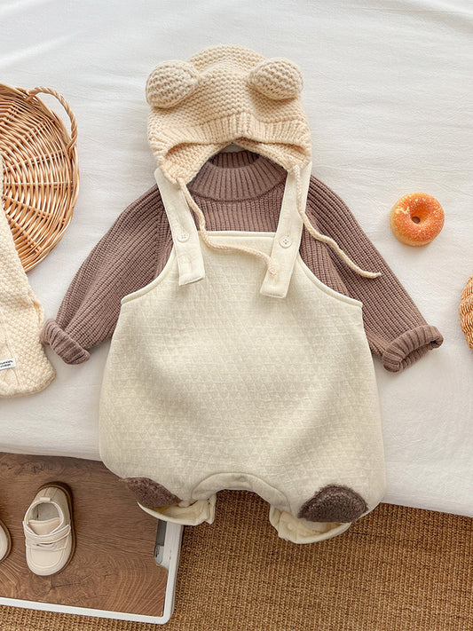 【BABY&KID】冬新作冬新作フリースポケット付けサロペット&インナーシャツ2点セットSK11418