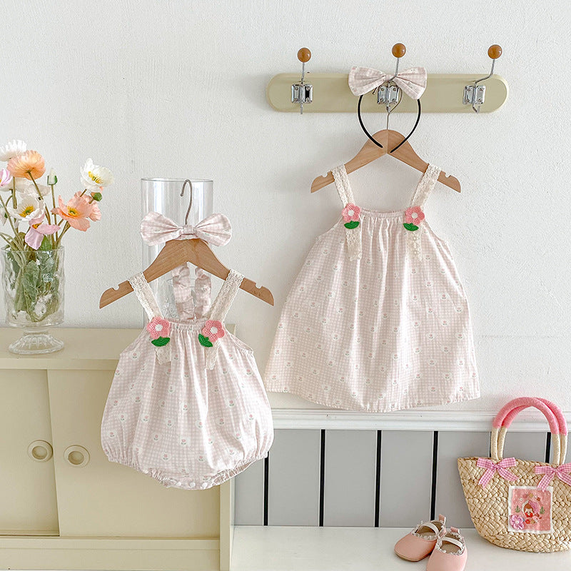 【姉妹服】夏新作 キャミフラワー柄ロンパース、ワンピースSK081633