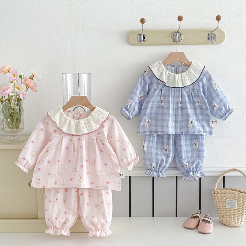 【BABY】フリル襟カートゥーンプリントセットアップSK100526