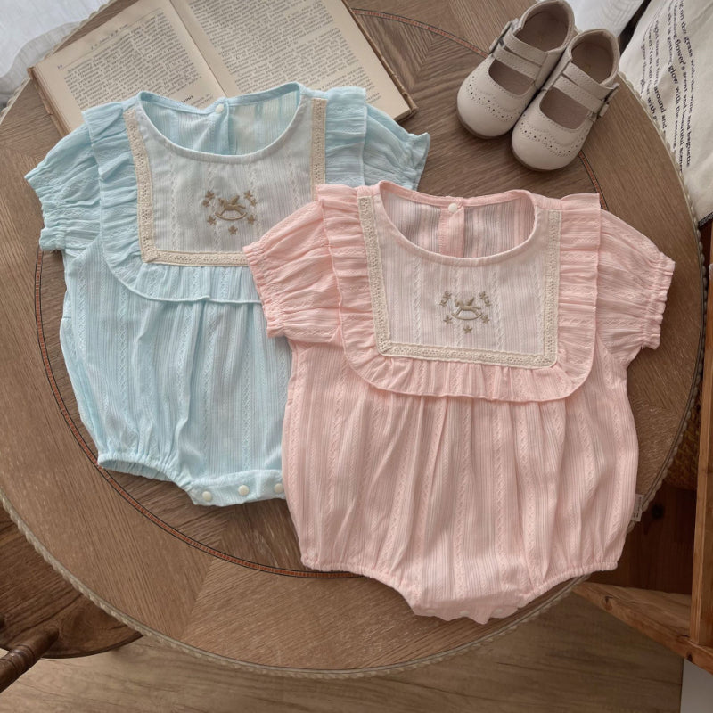 【BABY】夏新作 刺繍入り半袖ロンパースSK091318