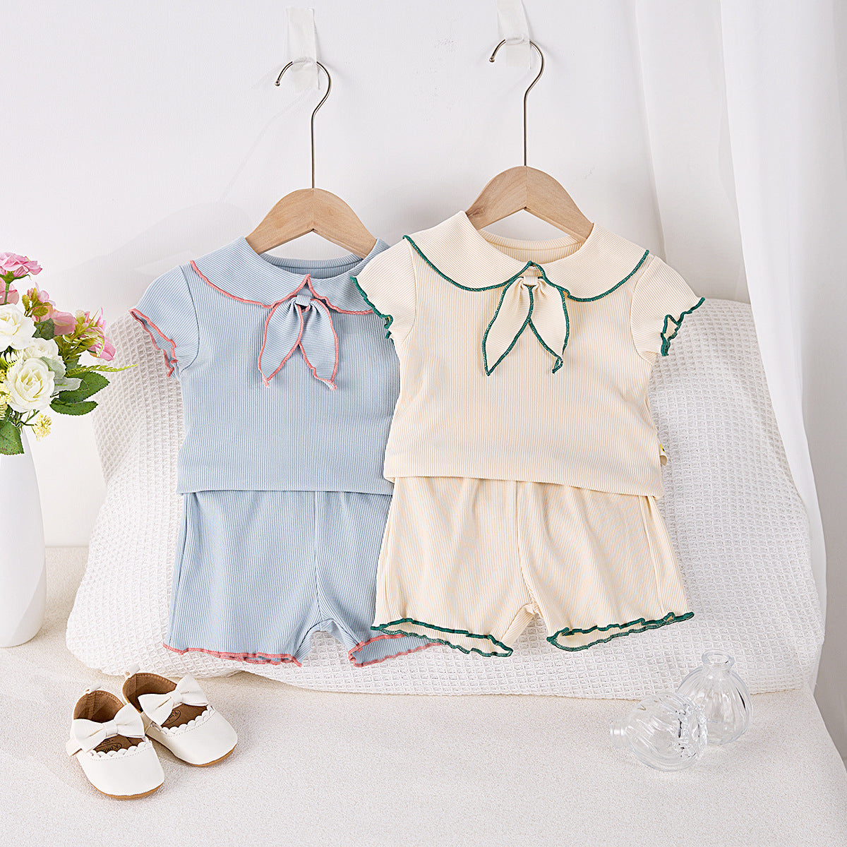 【BABY】夏新作 蝶結びの丸襟セットアップSK072311