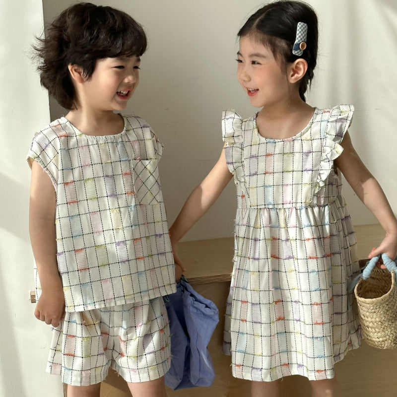【BABY&KID】夏新作 チェック肩フリルワンピース、セットアップSK063017