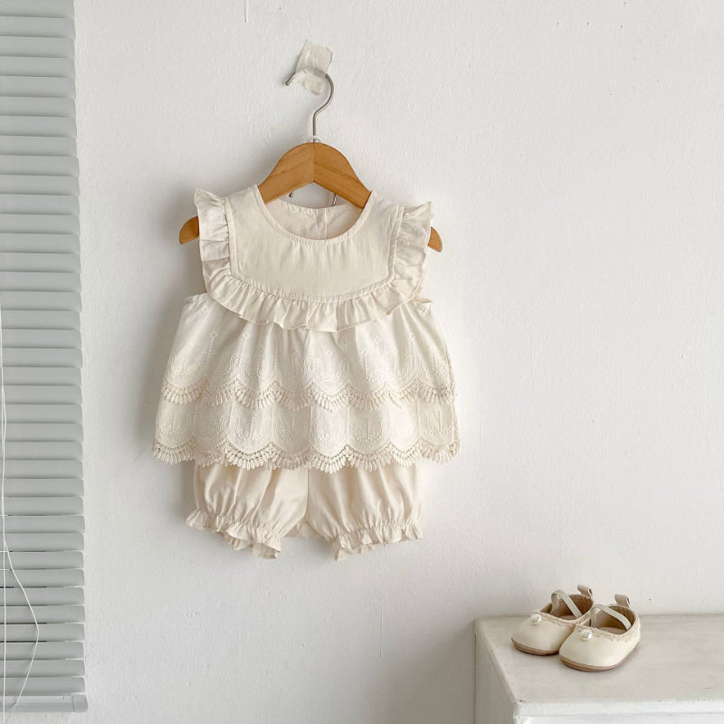 【BABY&KID】夏新作 おしゃれ刺繍ノースリーブセットアップSK071926
