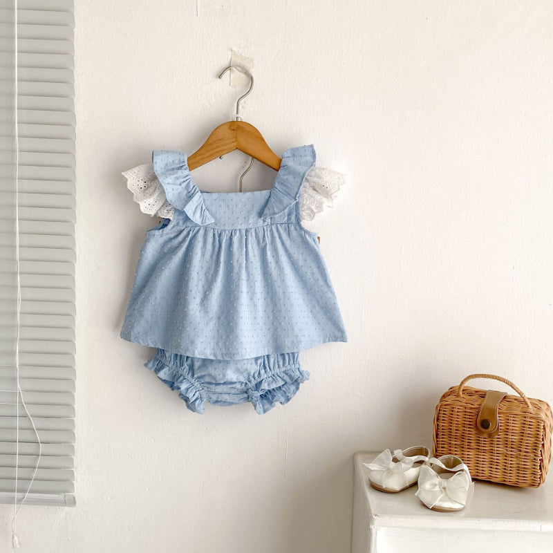 【BABY&KID】夏新作 レースフリル袖セットアップSK071923