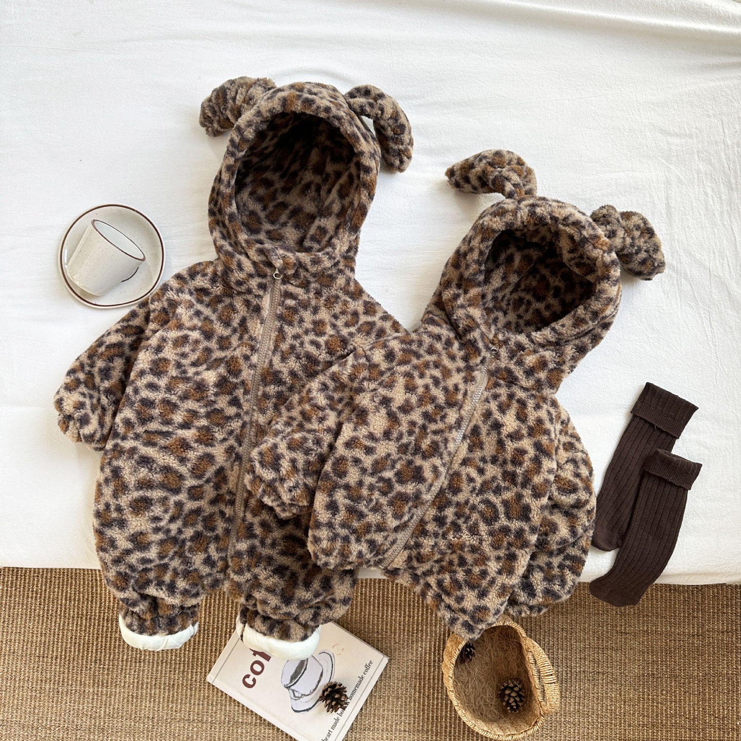 【BABY&KID】ヒョウ柄帽子付きアウター、ロンパースSK022408