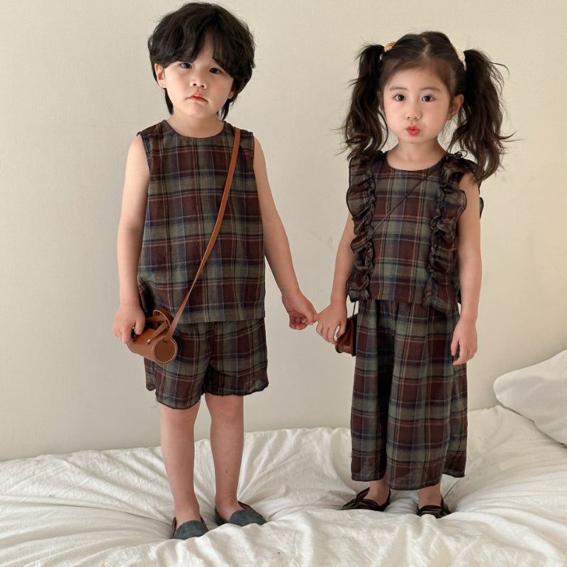 【BABY&KID】夏新作 レトロチェックノースリーブセットアップSK063025