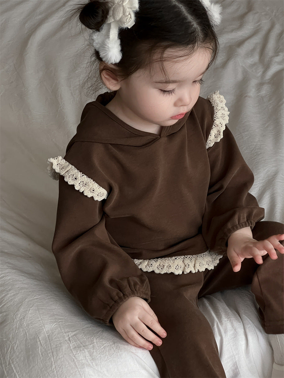 【BABY&KID】レース無地トップス&パンツセットSK012405