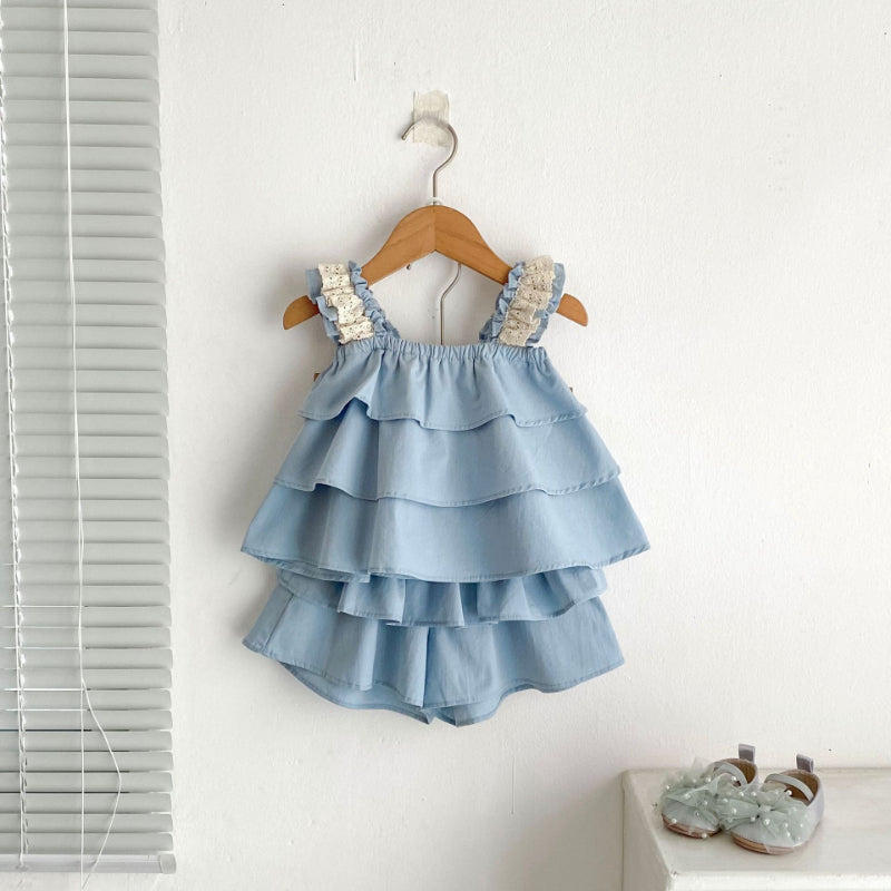 【BABY&KID】夏新作 無地レースキャミセットアップSK071925