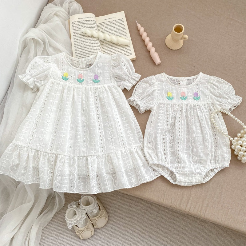 【BABY&KID】夏新作 チューリップレース刺繍ロンパース、ワンピースSK071934