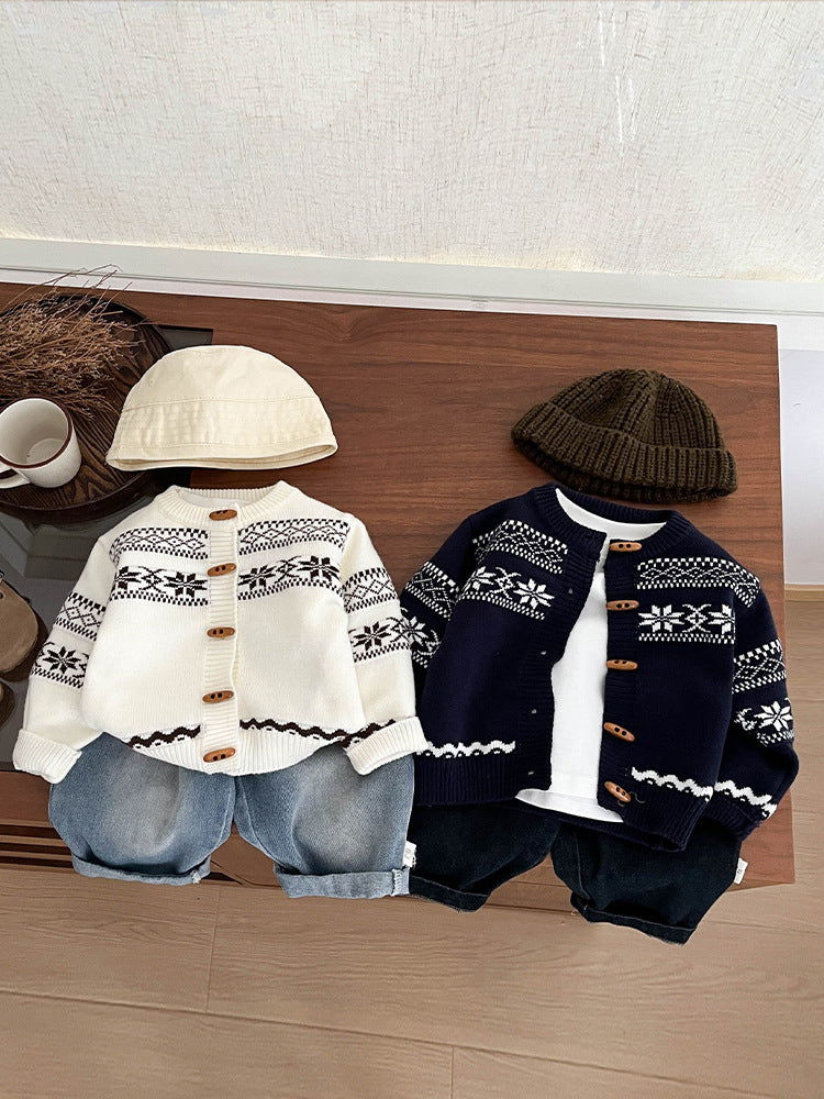 【BABY&KID】レトロジャカードニットカーディガンSK101830