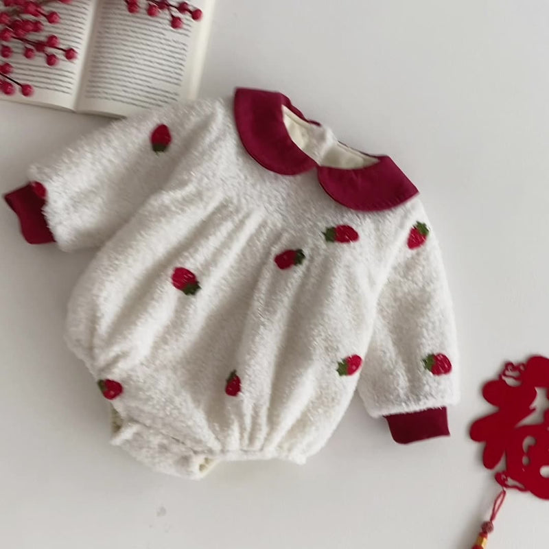 【BABY】冬新作いちご裏起毛カバーオールSK102707