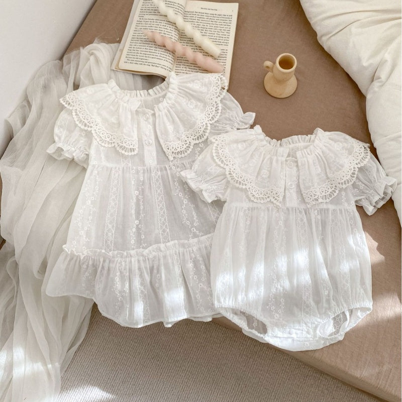 【BABY&KID】夏新作 レース刺繍の襟付きロンパース、ワンピースSK071933