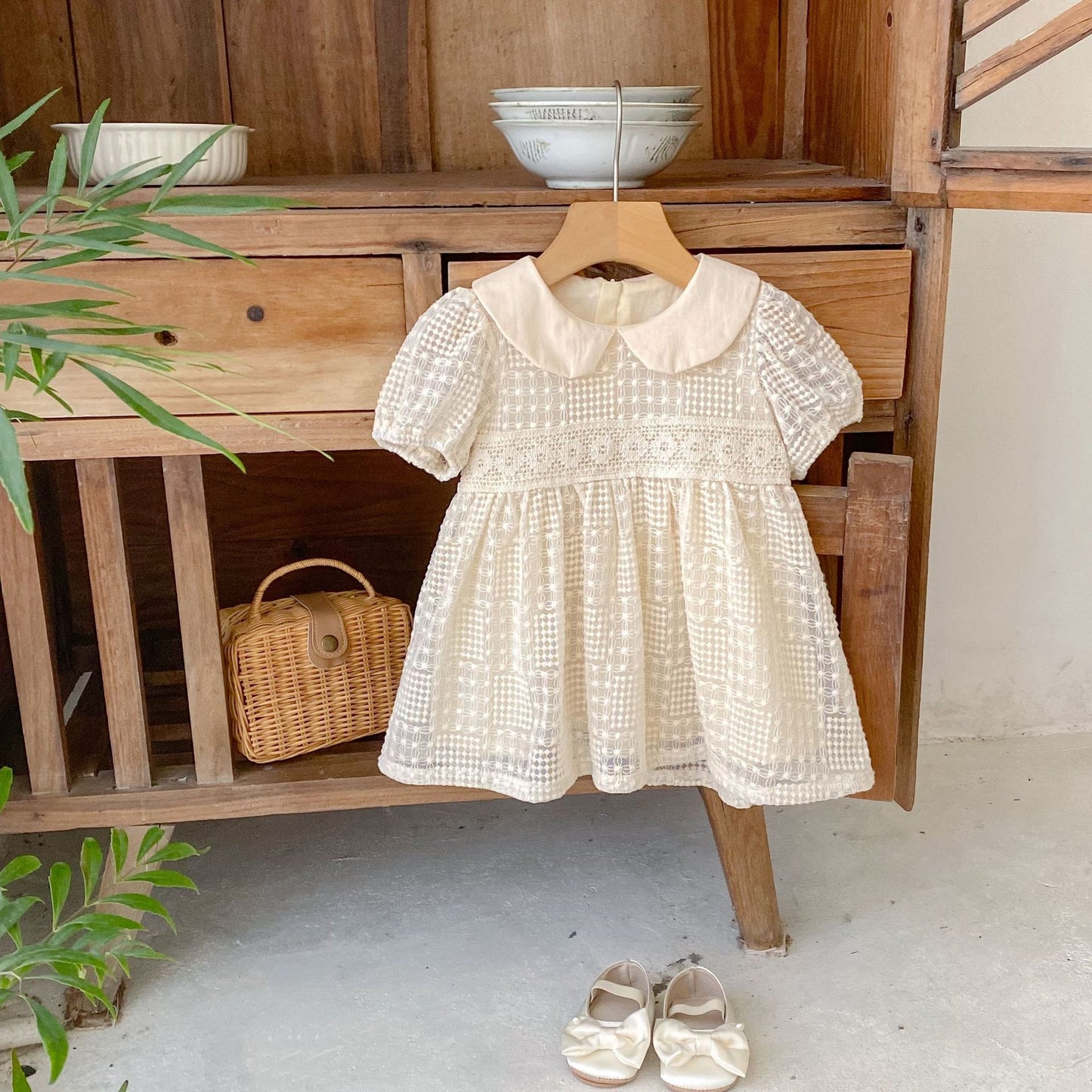 【BABY&KID】夏新作 パフスリーブ刺繡ワンピースSK063106