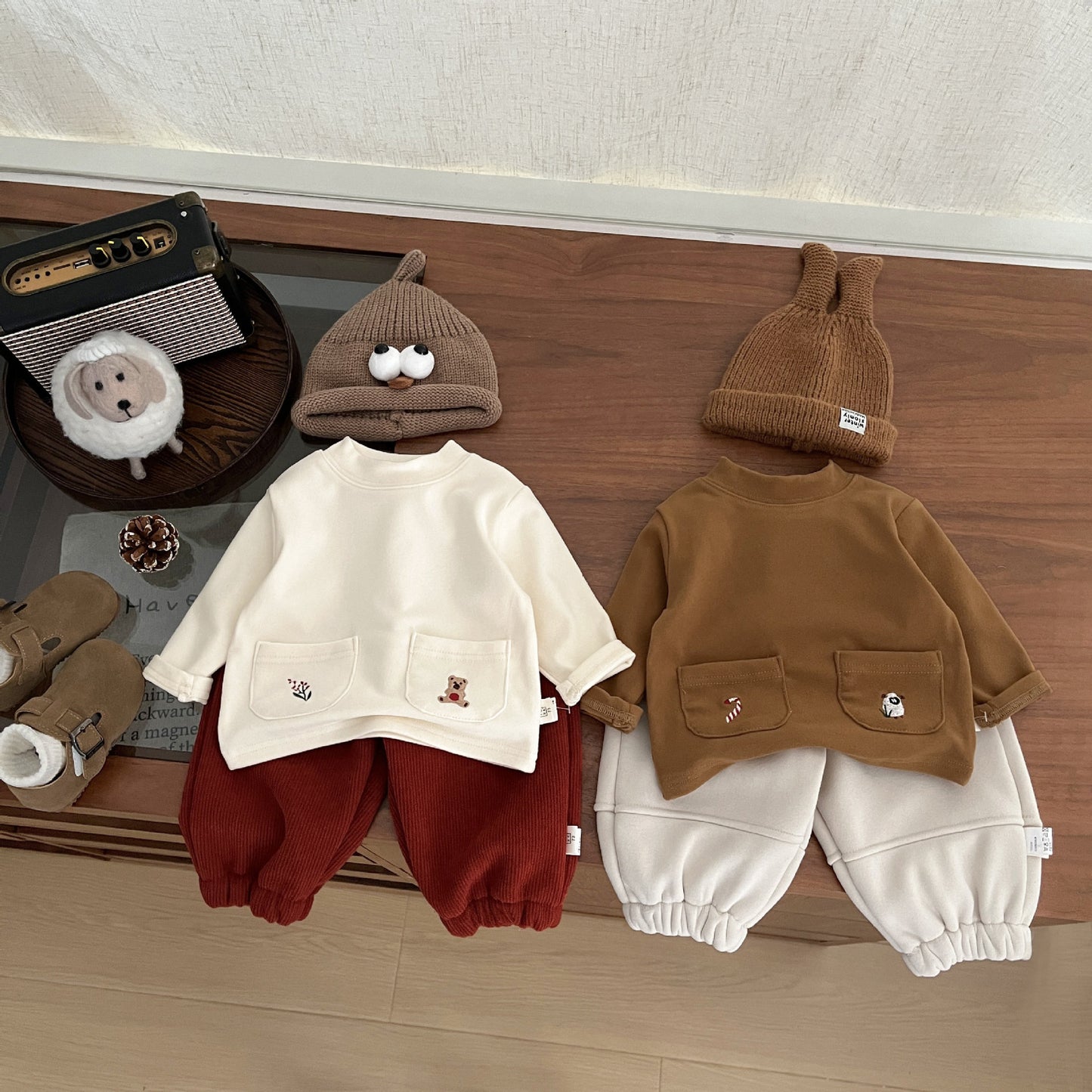 【BABY&KID】ダブルポケット刺繍長袖トップスSK102328