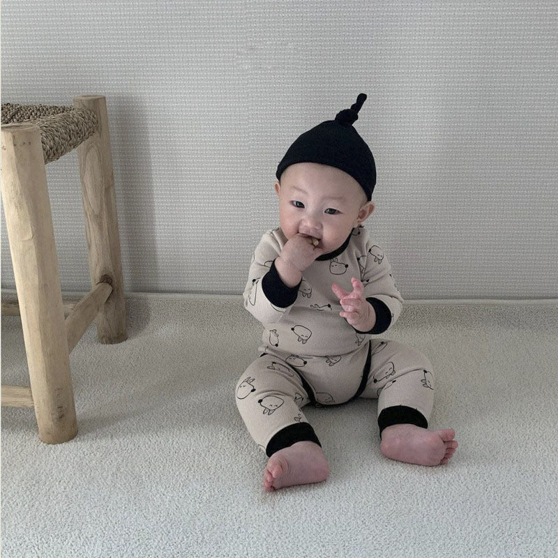 【BABY】総柄カートゥーンロンパース&レギンス&帽子SK101902