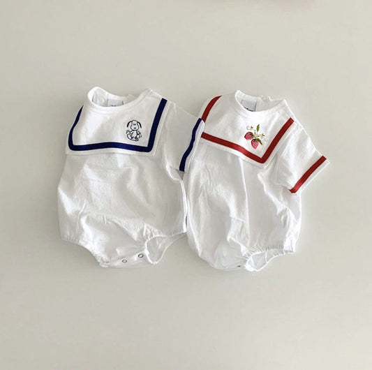 【BABY】夏新作 可愛い刺繍海軍襟ロンパースSK071803