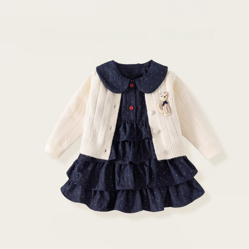 【BABY&KID】無地ニットカーディガン&ドットワンピースSK102428