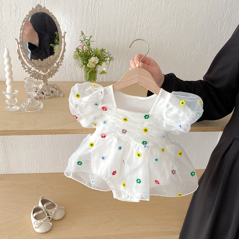 【BABY】夏新作 カラフル小花刺繍ロンパースワンピースSK091805
