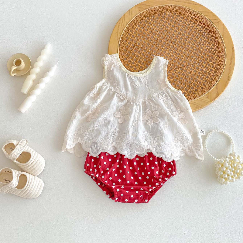 【BABY】夏新作 花刺繍レーストップス&パンツSK092111