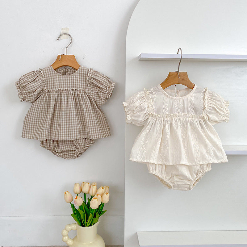 【BABY】夏新作 刺繍、チェック柄セットアップSK072510