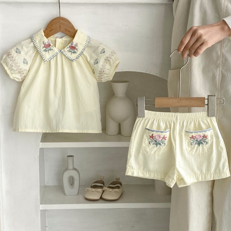 【BABY】夏新作 花柄刺繍襟付きセットアップSK010231