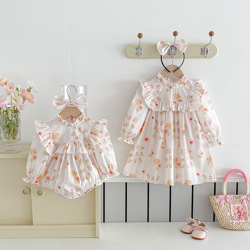【姉妹服】カラフル花柄ロンパース、ワンピースSK101138