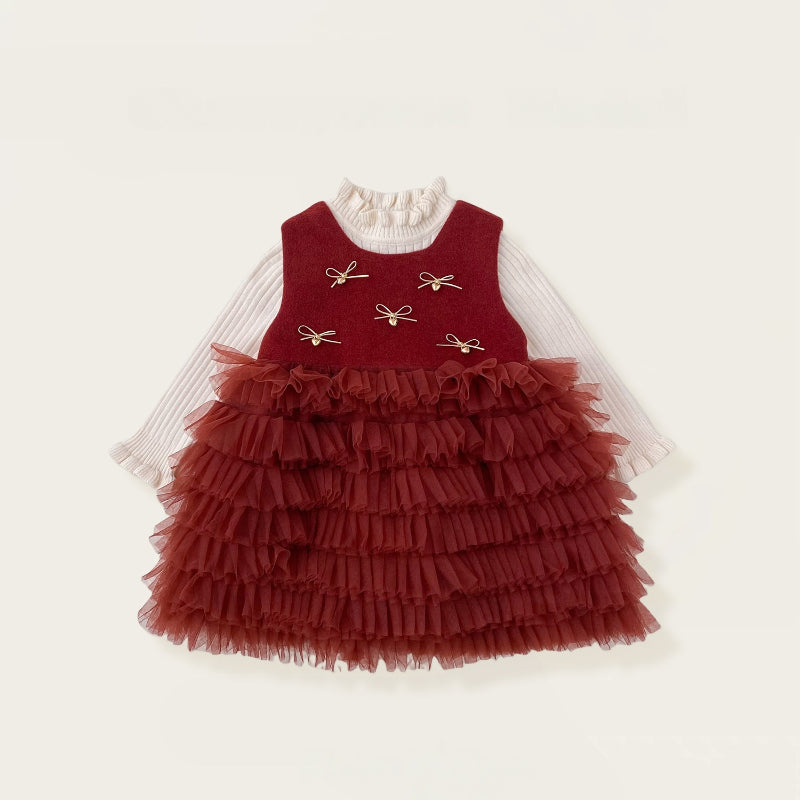【BABY&KID】冬新作 立体リボンチュールワンピース&フリルニットSK102426