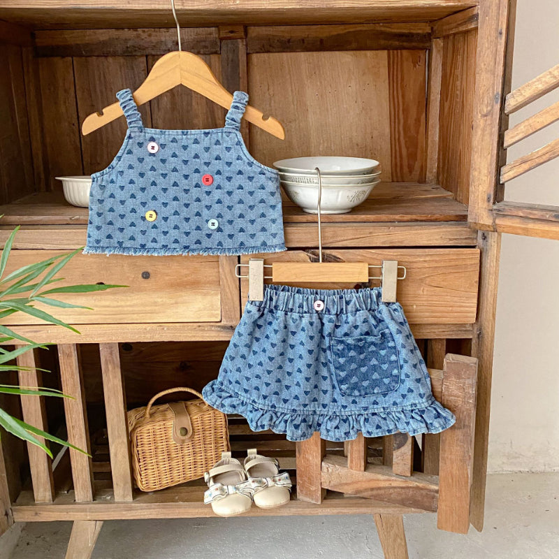 【BABY&KID】夏新作 ハートデニムセットアップSK081527