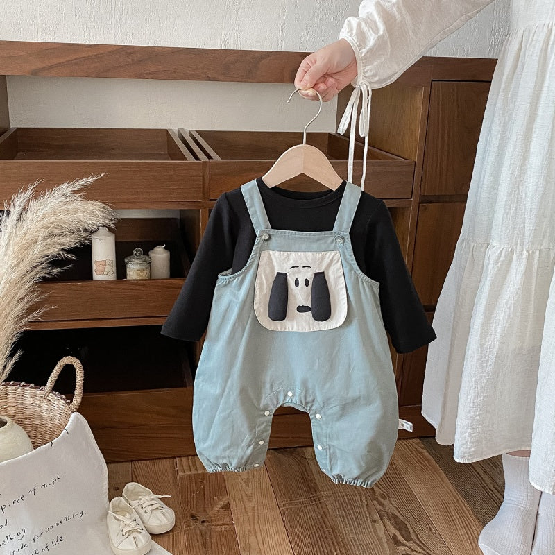 【BABY】大耳わんこサロペット、ブラックTシャツSK101909