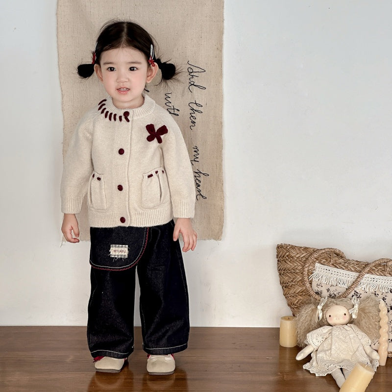 【BABY】ポケット付きニットカーデ、デニムパンツSK102226