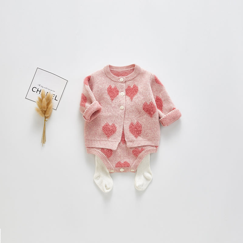 【BABY】ハートサロペットロンパース、カーディガンSK101534