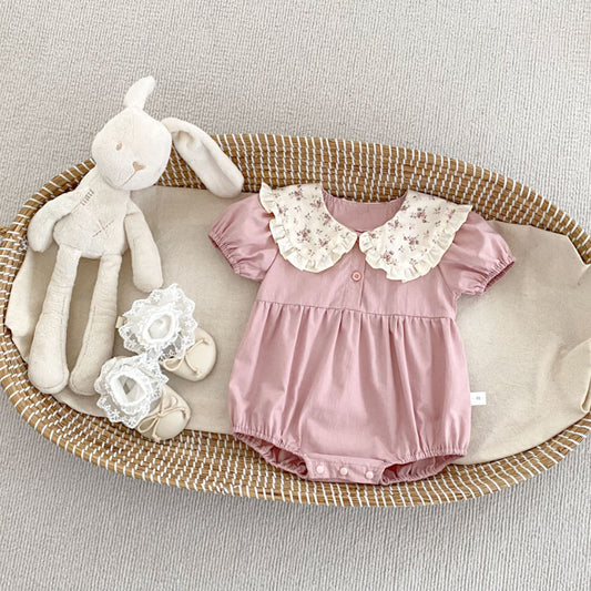 【BABY】夏新作 花柄ラペルバブル半袖ロンパースSKO70704