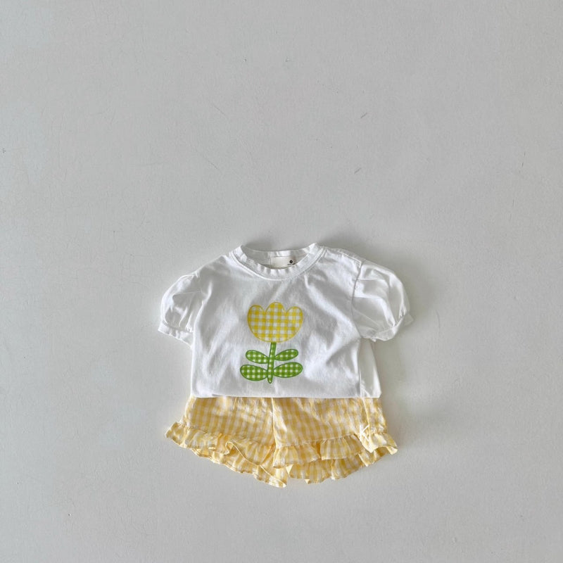 【BABY&KID】夏新作 プリントTシャツ&チェックフリルショートパンツSK082720