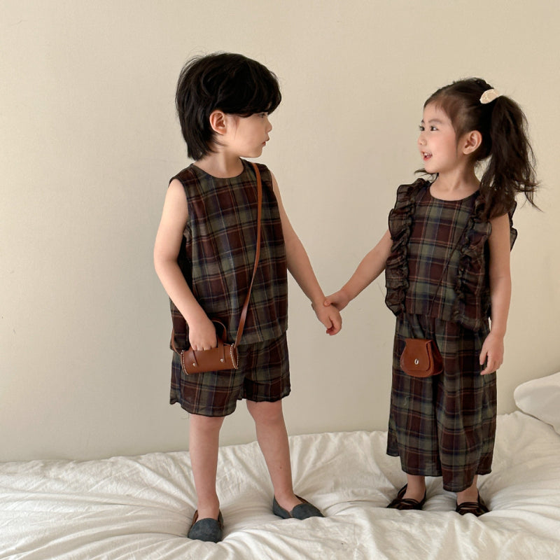 【BABY&KID】夏新作 レトロチェックノースリーブセットアップSK063025