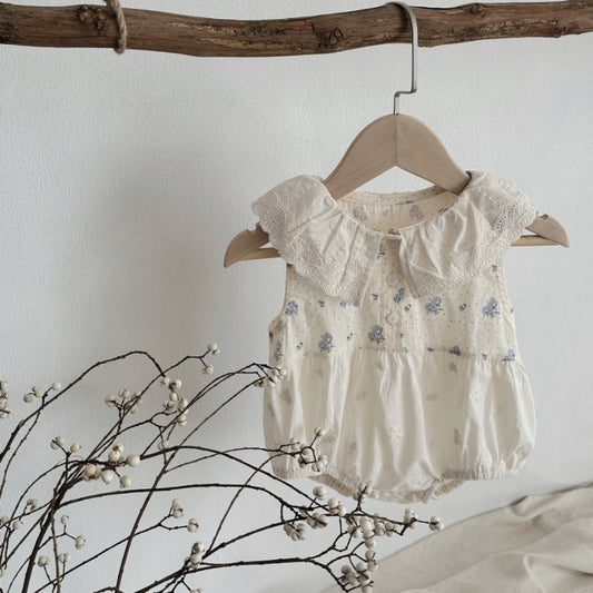【BABY】夏新作 花柄刺繍フラワーロンパースSK081704
