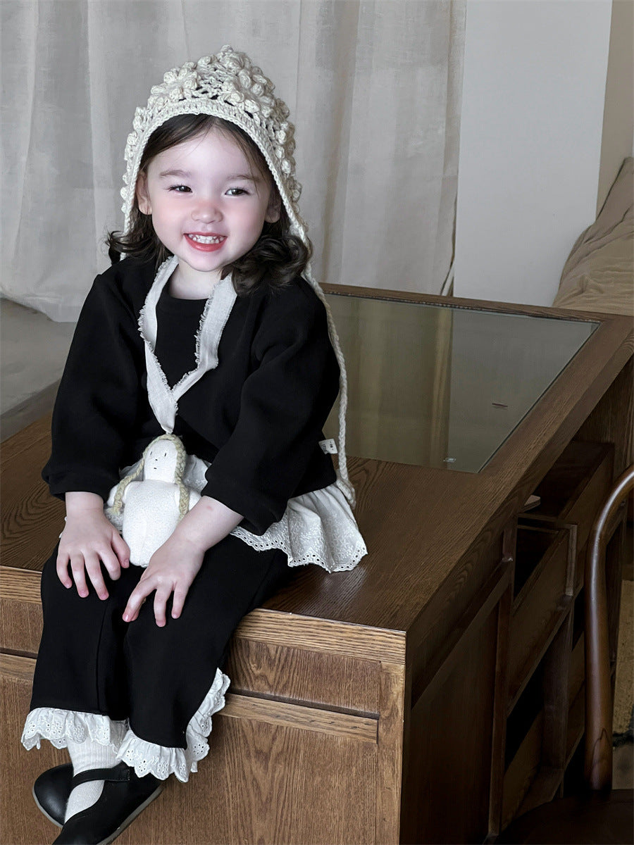 【BABY&KID】レース無地トップス&パンツセットSK012406