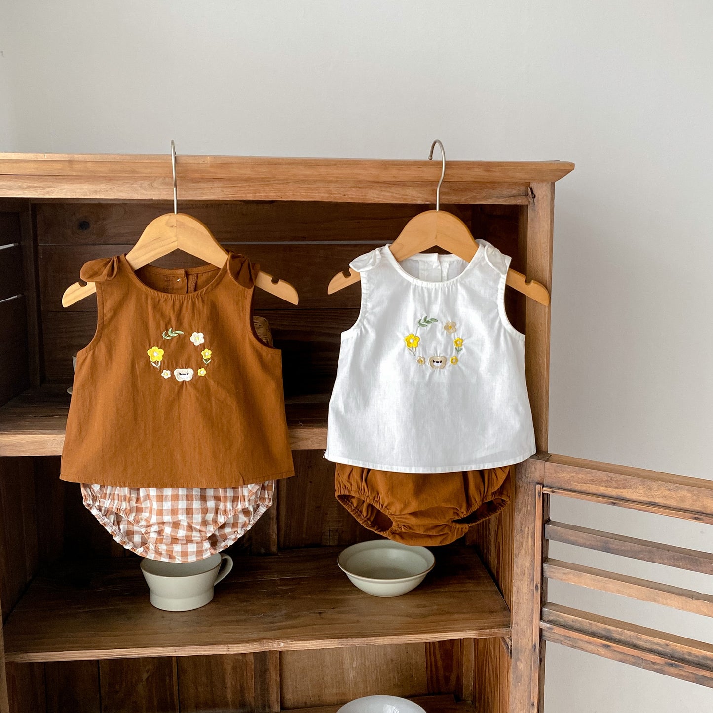 【BABY】夏新作 リボン刺繍ベスト&ショートパンツセットアップSK071608