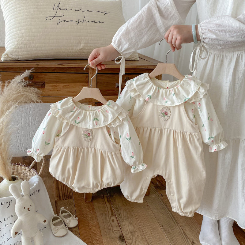 【BABY】花柄トップス、花刺繍サロペットパンツSK092318