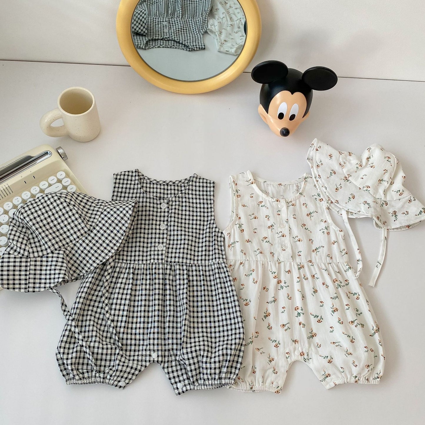 【BABY】夏新作 ノースリーブフラワー、チェックオールインワンSK062905